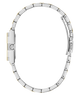 Silver watch band on a white background