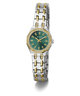 Two-tone watch with green dial on a white background