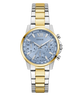 GUESS Ladies 2-Tone Multi-function Watch with silver and gold band on a white background
