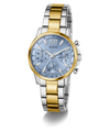 GUESS Ladies 2-Tone Multi-function Watch with a blue face on a white background