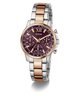 Two-tone Guess watch with a berry dial on a white background