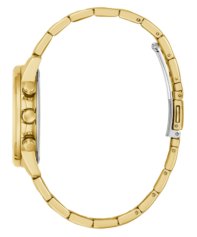 Gold watch with a white background