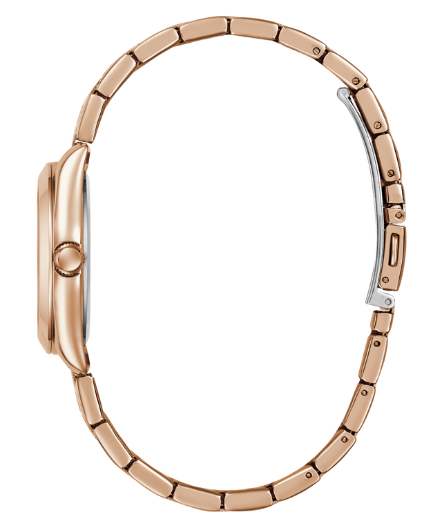 side view of GUESS Ladies Rose Gold Tone Date Watch