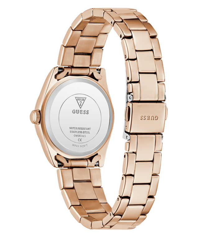 caseback of GUESS Ladies Rose Gold Tone Date Watch 
