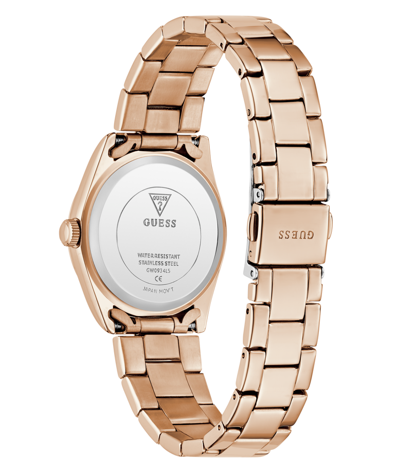 caseback of GUESS Ladies Rose Gold Tone Date Watch 
