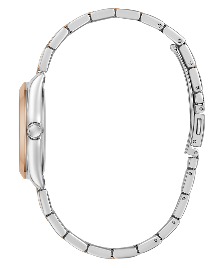 Silver watch band on a white background