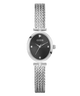 GUESS Ladies Silver Tone Analog Watch with black face on a white background