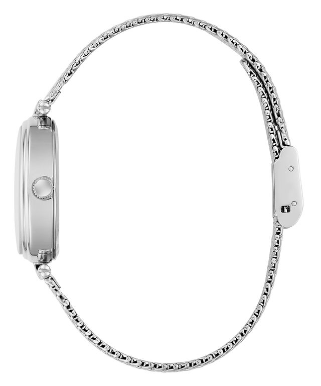 GUESS Ladies Silver Tone Analog Watch with chain strap on a white background