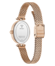 GUESS Ladies Rose Gold Tone Analog Watch caseback with mesh band on a white background