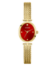 GUESS Ladies Gold Tone Analog Watch with a red face on a white background