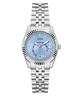 Silver watch with a blue face on a white background GW0936L1