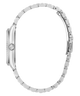 Silver watch with a detailed band on a white background