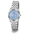 Silver watch with a blue face on a white background GW0936L1