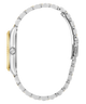 Silver watch with a gold accent on a white background