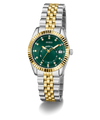 Two-tone silver and gold watch with a green face on a white background GW0936L3