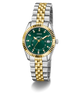 Two-tone silver and gold watch with a green face on a white background GW0936L3