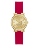 Gold GUESS Ladies Limited Edition Lunar New Year Red Gold Tone Analog Watch with a red strap on a white background