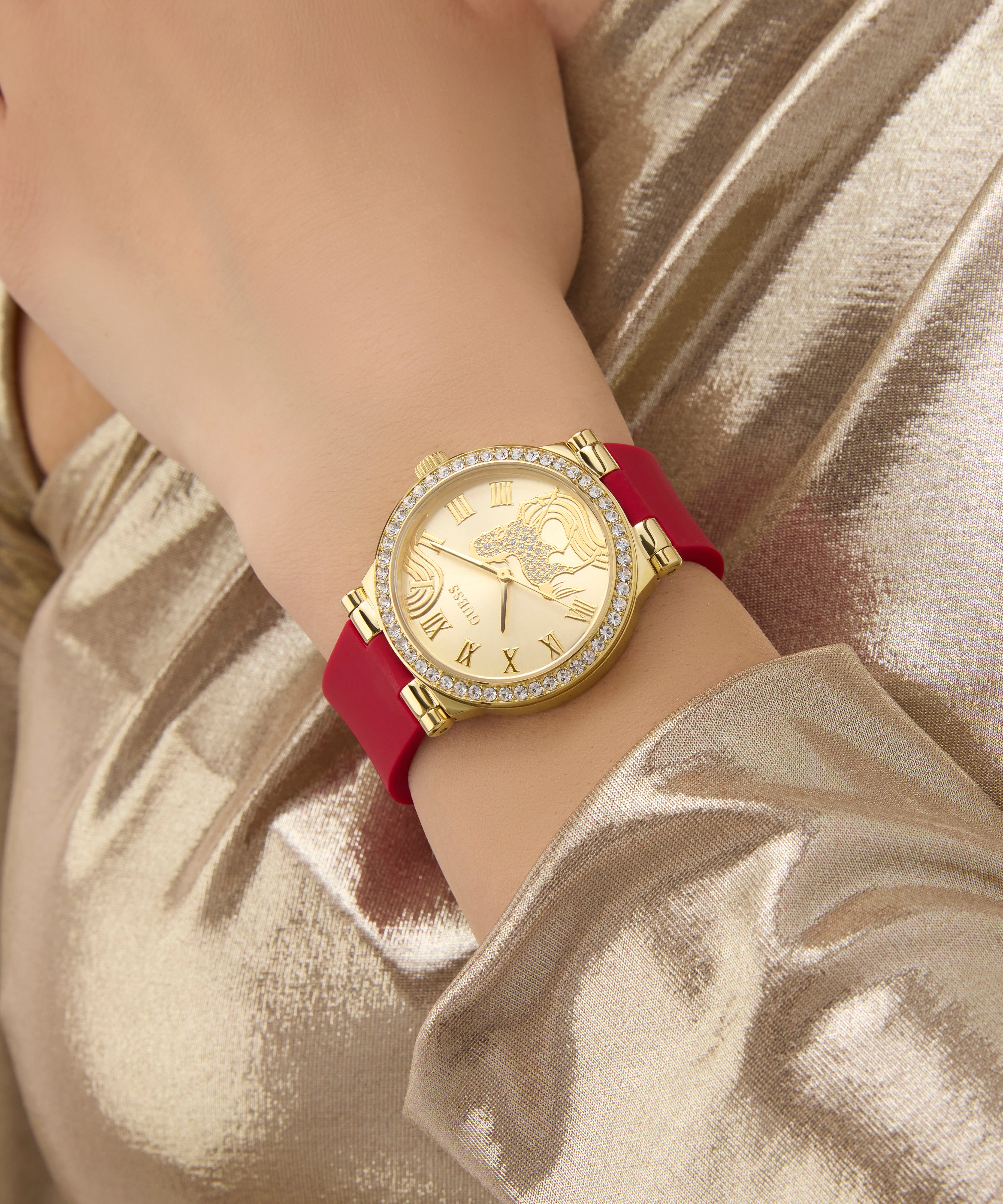 GUESS Ladies Limited Edition Lunar New Year Red Gold Tone Analog