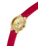 Gold GUESS Ladies Limited Edition Lunar New Year Red Gold Tone Analog Watch with a red strap on a white background lifestyle