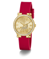 GUESS Ladies Limited Edition Lunar New Year Red Gold Tone Analog Watch with a red strap on a white background