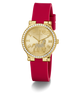 GUESS Ladies Limited Edition Lunar New Year Red Gold Tone Analog Watch with a red strap on a white background