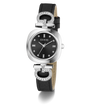 Guess watch with black dial and leather strap on a white background