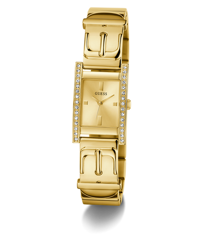 GUESS Ladies Gold Tone Analog Watch with a visible brand logo on a white background