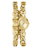 GUESS Ladies Gold Tone Analog Watch with chain-like bracelet on a white background