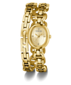 GUESS Ladies Gold Tone Analog Watch with a visible brand logo on a white background