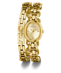 GUESS Ladies Gold Tone Analog Watch with a visible brand logo on a white background