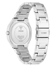 GUESS Ladies Silver Tone Analog Watch caseback with visible brand logo on a white background