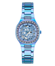 GUESS Ladies Iridescent Blue Analog Watch with a detailed face on a white background