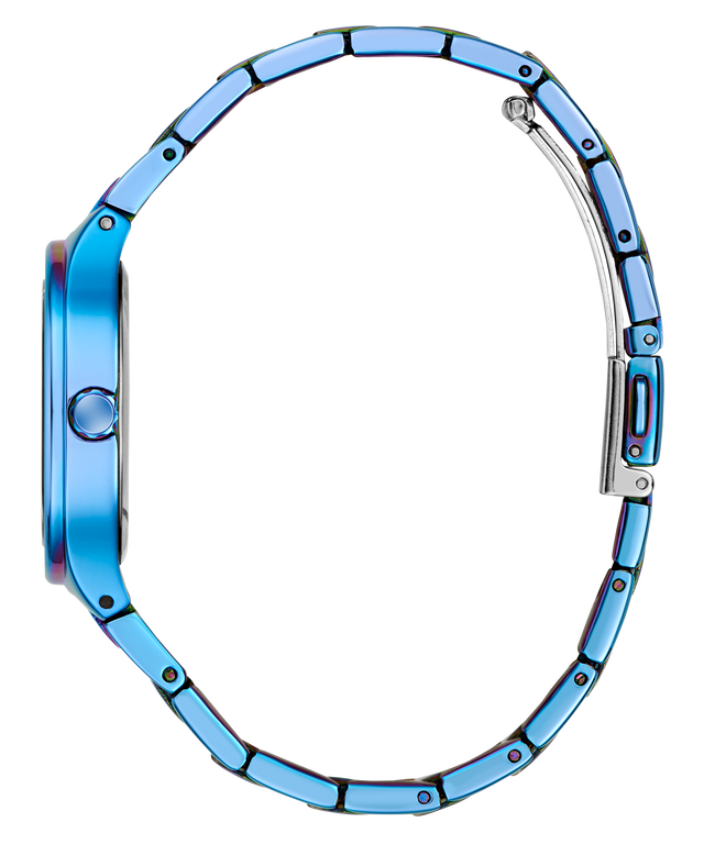 GUESS Ladies Iridescent Blue Analog Watch on a white background