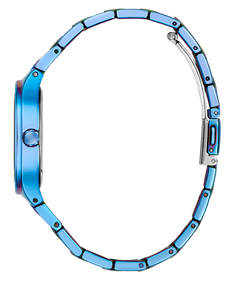 GUESS Ladies Iridescent Blue Analog Watch on a white background