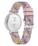 GUESS Ladies Pink Silver Tone Analog Watch with pink patterned strap on a white background