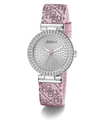 GUESS Ladies Pink Silver Tone Analog Watch angle