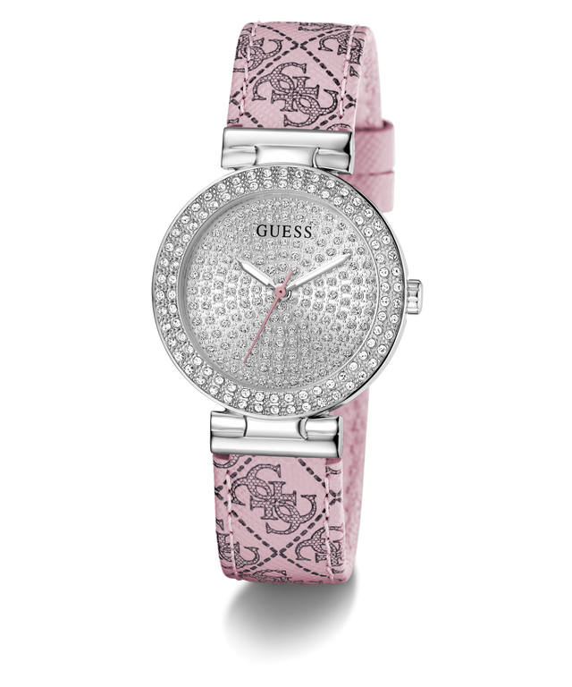 GUESS Ladies Pink Silver Tone Analog Watch angle