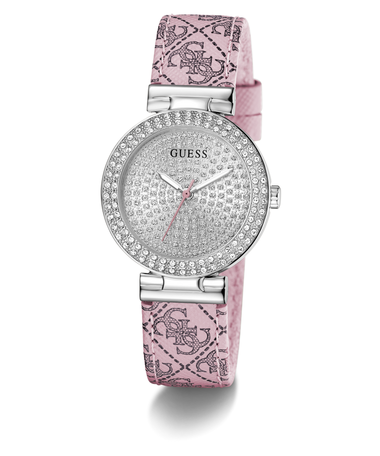 GUESS Ladies Pink Silver Tone Analog Watch angle