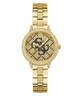 GUESS Ladies Gold Tone Analog Watch with brand logo on a white background