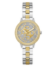 Two-tone watch with gold and silver design on a white background