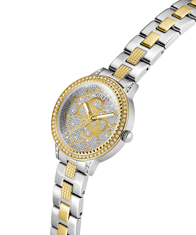 Two-tone silver and gold watch with a detailed face on a white background lifestyle