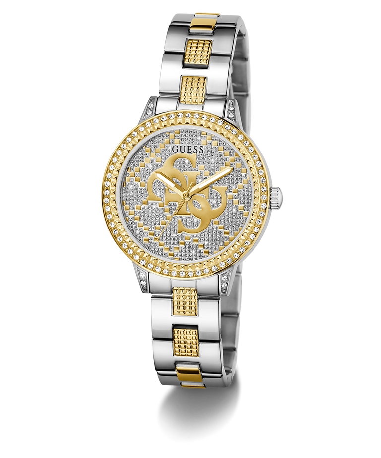 Two-toned watch with gold and silver design on a white background GUESS Ladies 2-Tone Analog Watch