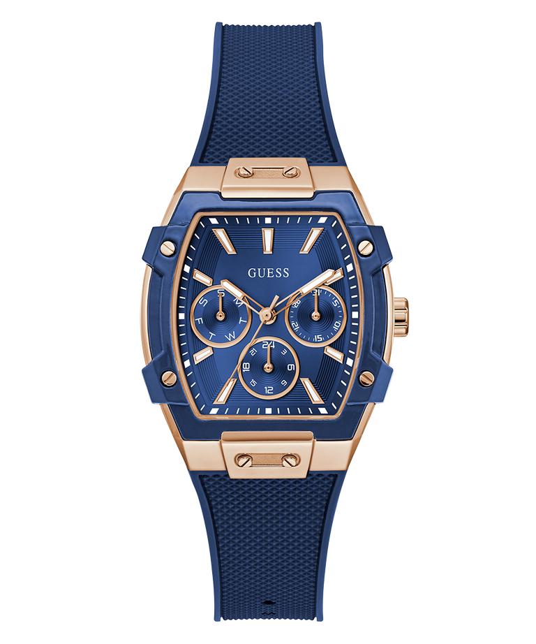 Blue watch with rose gold accents on a white background GW0945L4