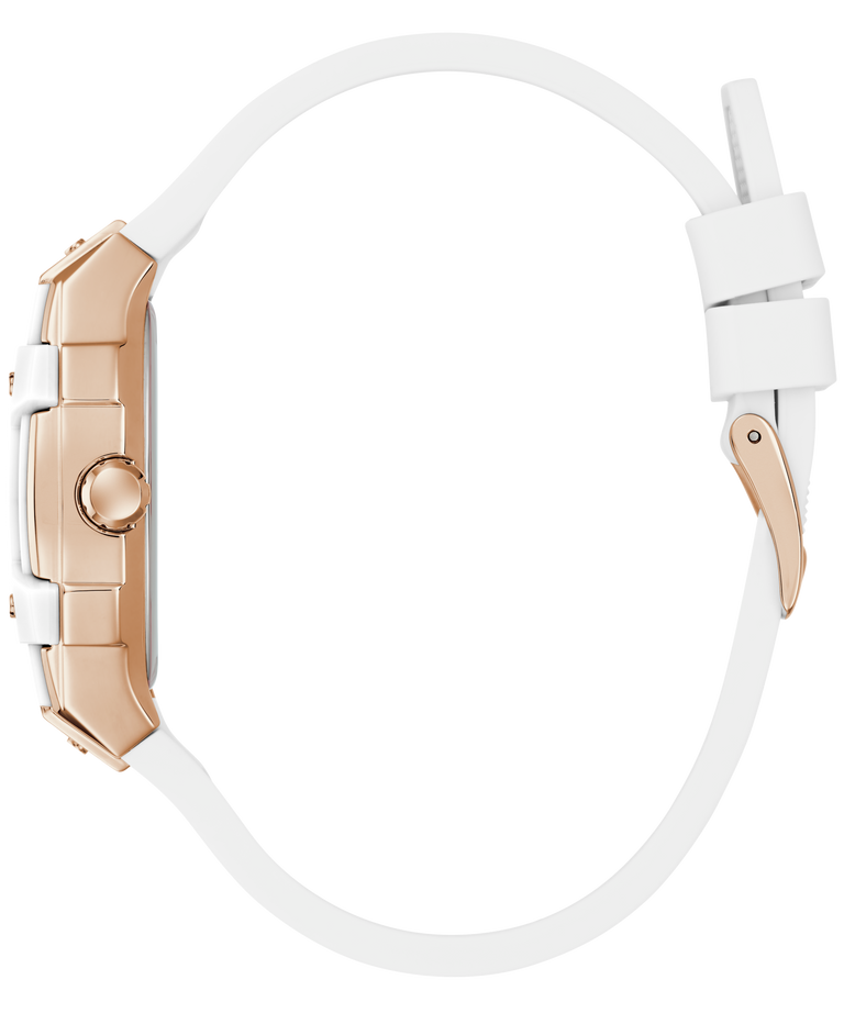 GUESS Ladies White Rose Gold Tone Analog Watch