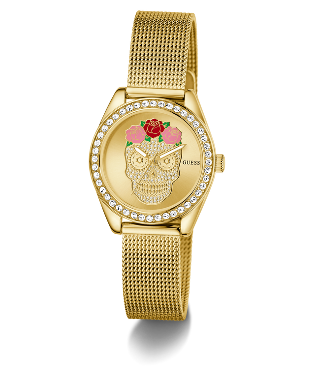 Limited Edition Day Of The Dead watch with skull and roses design on a white background