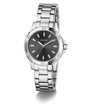 GUESS Ladies Silver Tone Analog Watch with black dial on a white background