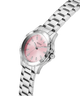 Silver watch with pink face on a white background lifestyle