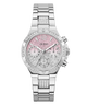 Silver watch GW0950L1 with pink face and gemstone accents on a white background