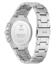 Silver Guess watch with detailed back view on a white background