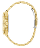 GUESS Ladies Gold Tone Multi-function Watch side with detailed case and bracelet on a white background